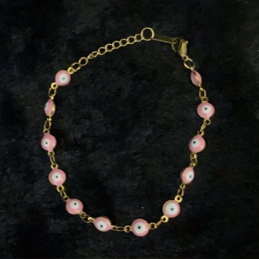 14K Gold Pink Evil Eye Bracelet